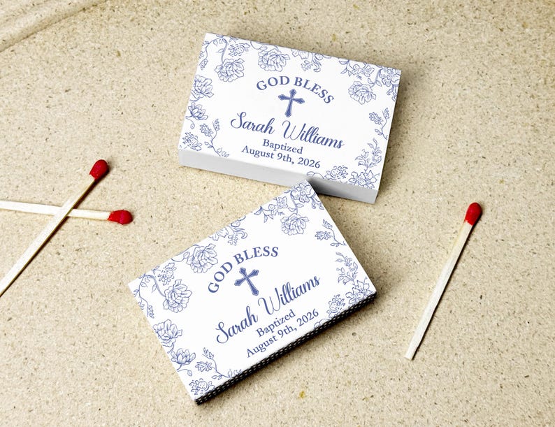 Personalized Baptism Matchbox Favors Custom Christening Keepsake Floral ...