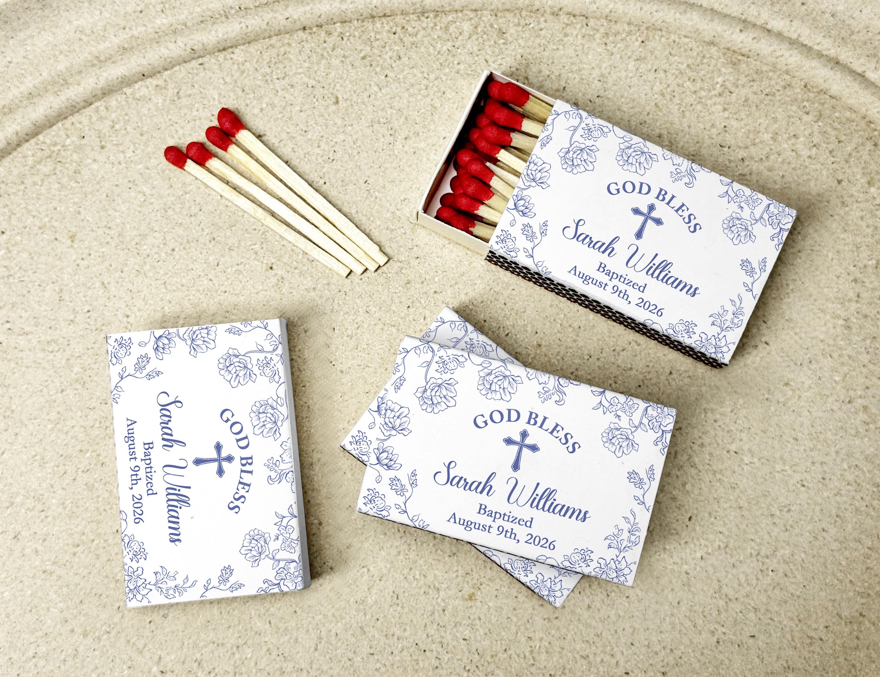Personalized Baptism Matchbox Favors Custom Christening Keepsake Floral ...