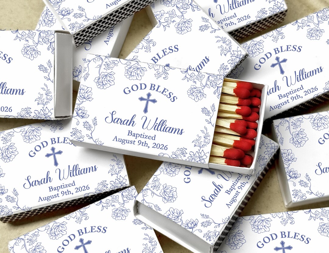 Personalized Baptism Matchbox Favors Custom Christening Keepsake Floral ...