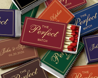 Personalized Wedding Matchboxes The Perfect Match Favors Burgundy and Gold Wedding Retro Matchbook Rehearsal Dinner Favor
