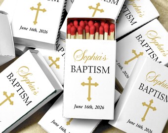 Personalized Baptism Matchboxes Custom Christening Favors with Gold Cross and Name Elegant Religious Ceremony Gifts for Guests Event Favors