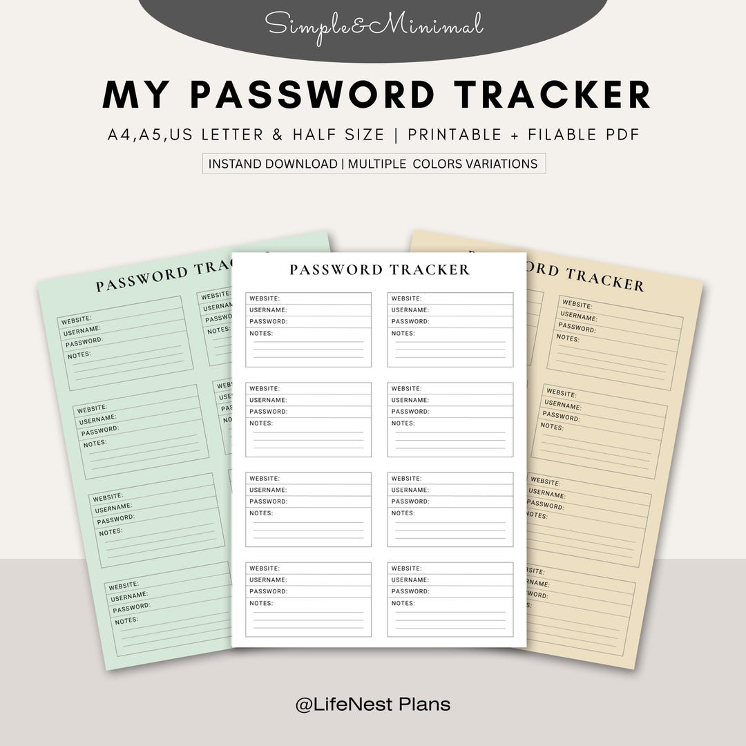 Password Tracker Printable | Secure Login Organizer (A4, A5, US Letter ...