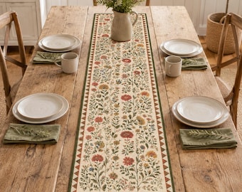 Chemin de table matelassé pour salle à manger en patchwork floral, décoration de table printanière Cottagecore, accent de cuisine de ferme, cadeau fait main pour la maison