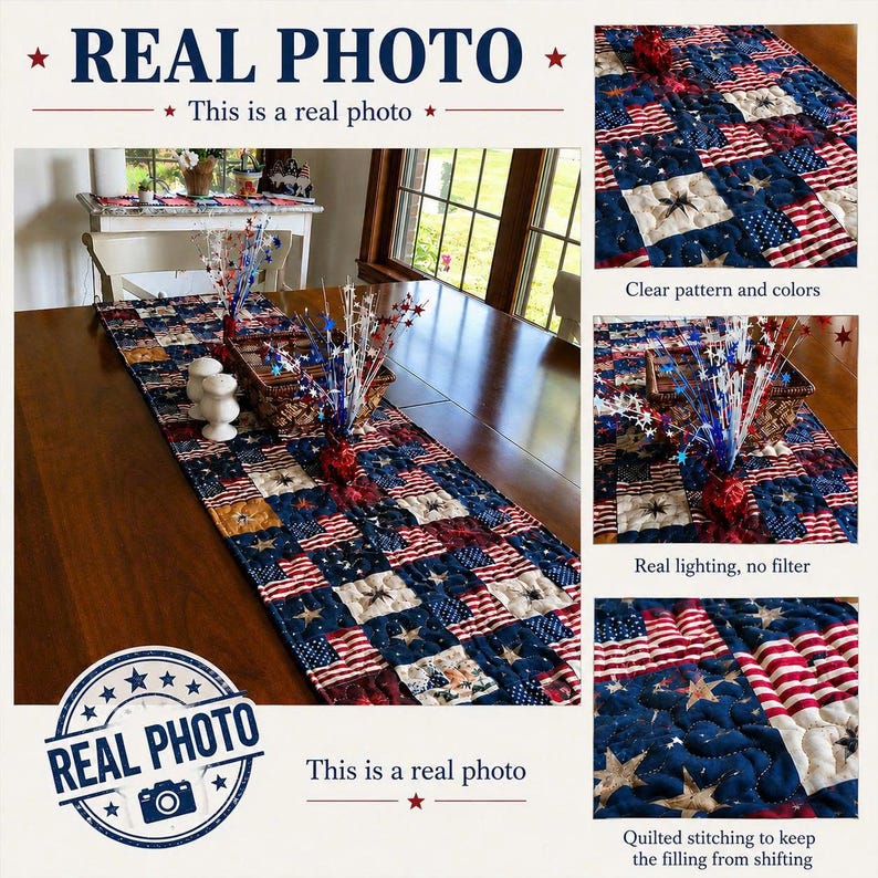 Rustic Patchwork Table Runner, Farmhouse Dining Decor, Autumn Leaf Quilt Design, Cozy Kitchen Table Accent, Handmade Style Home Gift image 5