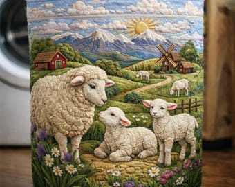 Cesta de ropa sucia acolchada con diseño de ovejas pastorales, cesta de tela de cordero estilo granja, cesta de almacenamiento rústica para guardería, regalo para amantes de la granja.
