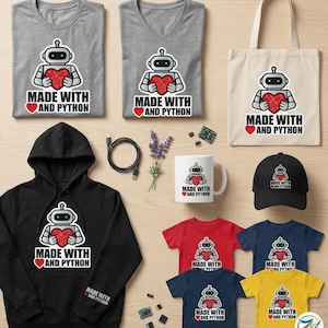 Made With Love And Python Robot PNG AI(illustrator) Editable Tech T Shirt Design Vector Download - Digital Download