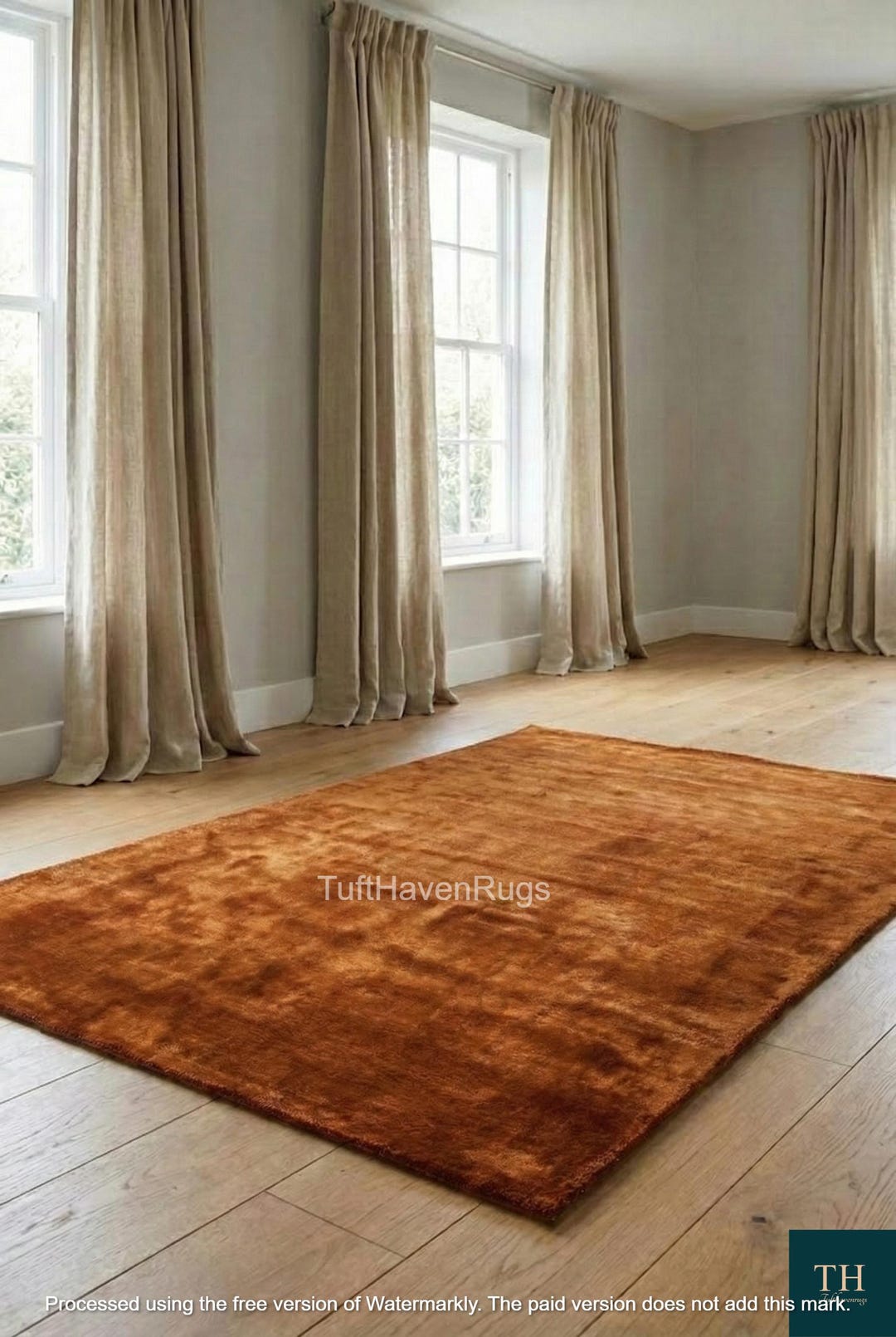 Hand Tufted Solid Copper Wool Rug - Luxury Plush Brown Area Rugs for ...