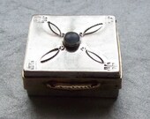 Vintage sterling silver brass and opal pill box, handmade Southwestern pill or snuff box, hand-crafted sterling silver and brass pill box.