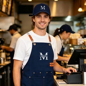 Customized Embroidered Apron and Hat Set, Embroidered Barista Professional Apron, Baking Gift Set, Personalized Kitchen Gift