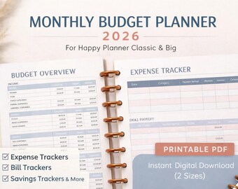 2026 Budget Planner Printable | Monthly Expense Tracker | Editable