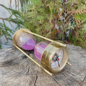 Timglas i mässing med kompass – Rosa sand marin skrivbordsdekoration – Timer i vintagestil