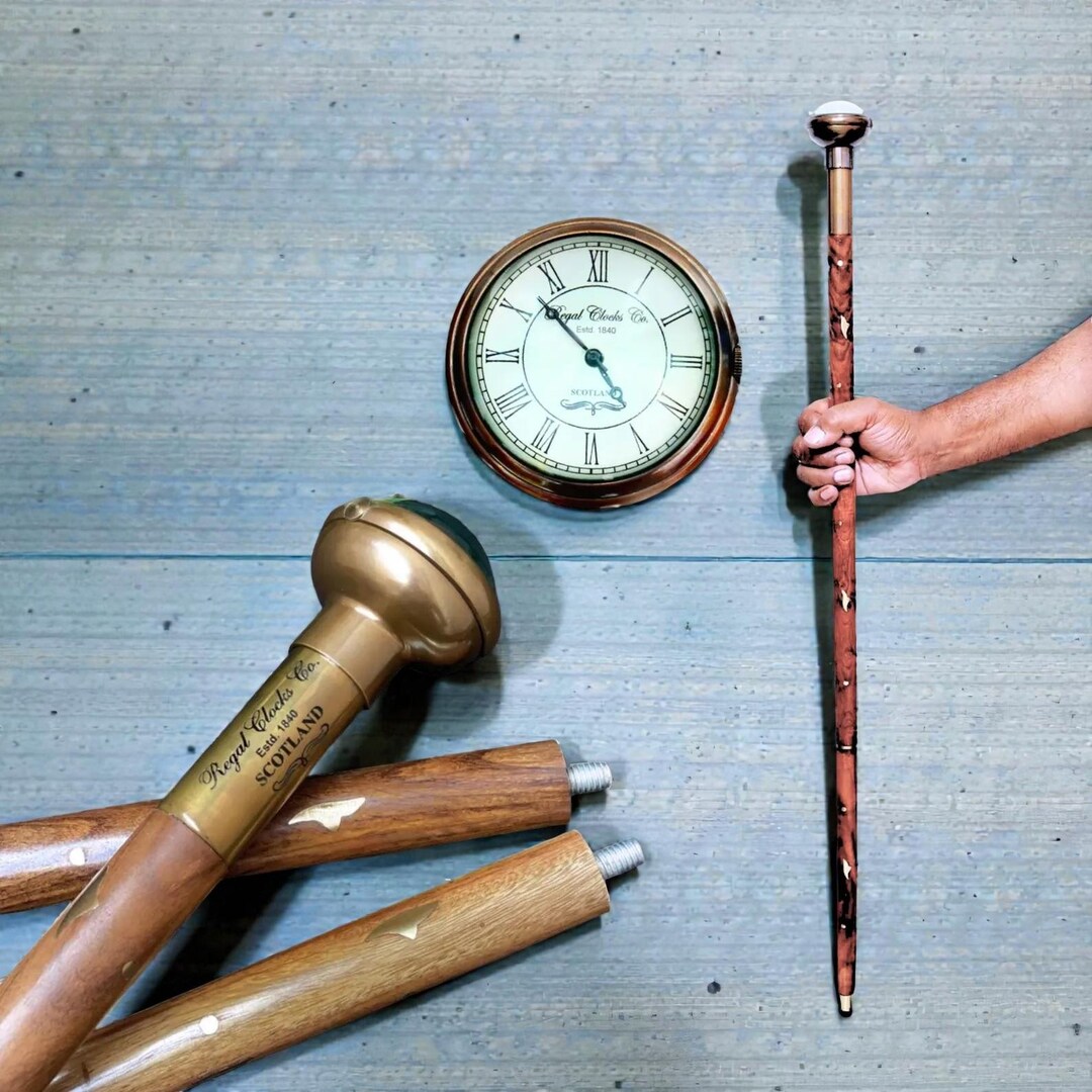 Victorian Rosewood Walking Cane – Brass Clock Handle, Gentleman’s ...