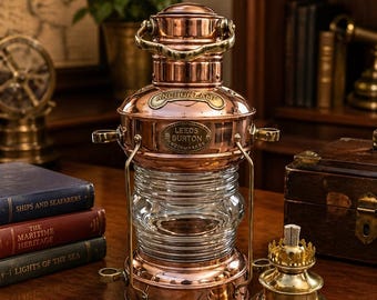 Personalized Copper Anchor Lamp – Nautical Maritime Lantern Gift, Engraved Vintage Ship Lamp Decor