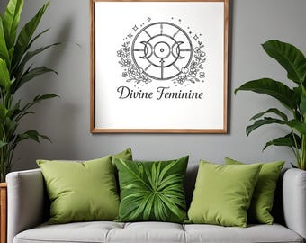Gudomlig feminin runa utskrivbar – Helig kvinnas energisymbol, minimalistisk nordisk väggkonst, omedelbar nedladdning