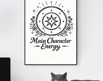 Utskrivbar väggdekoration med huvudkaraktärens energirunor – symbol för självförtroende, dekoration för feminin kraft, direkt nedladdning
