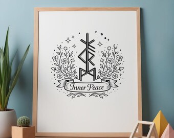 Utskrivbar runa med inre frid – symbol för lugn energi, minimalistisk andlig väggkonst, direkt nedladdning