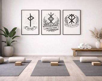 Skydd och stabilitet Runeväggdekorationer Set med 3 utskrivbara