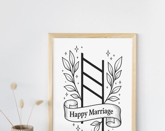 Utskrivbar väggkonst med rundor och lyckligt äktenskap – nordisk kärlekssymbol, minimalistisk bröllopsdekor, direkt nedladdning