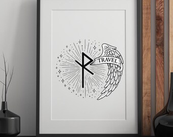 Utskrivbar väggkonst med resorunor – nordisk symbol för säker resa, minimalistisk andlig dekor, direkt nedladdning