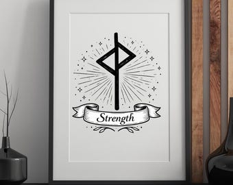 Utskrivbar väggkonst med styrrunor – nordisk kraftsymbol, minimalistisk andlig dekor, direkt nedladdning