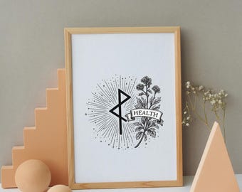 Utskrivbar väggkonst med hälsorunor – nordisk helande symbol, minimalistisk andlig dekor, direkt nedladdning
