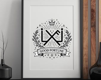 Utskrivbar väggdekoration med rundor och tur – nordisk lyckosymbol, andlig dekor, direkt nedladdning