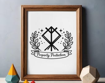 Utskrivbar väggkonst med runor för egendomsskydd – nordisk symbol för hemskydd, minimalistisk andlig dekor, direktnedladdning