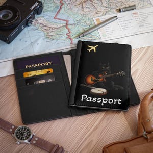 Schwarze Katze, die Gitarre spielt Passhülle | - Spielkatze, Reiseaccessoire Bild 4