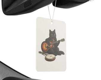 Schwarze Katze, die Gitarre spielt Auto-Lufterfrischer | Musikalische Katze Aromatic Hanger