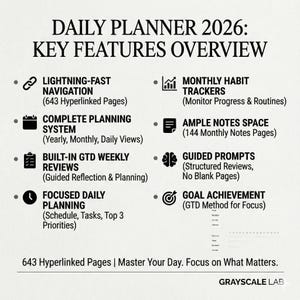 Agenda giornaliera 2026, PDF con collegamenti ipertestuali, Kindle Scribe reMarkable Supernote, download immediato. immagine 2