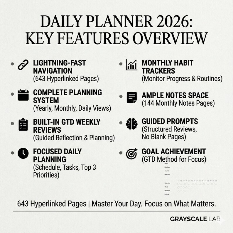 Agenda giornaliera 2026, PDF con collegamenti ipertestuali, Kindle Scribe reMarkable Supernote, download immediato. immagine 2