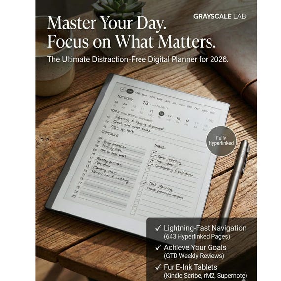 Daily Planner 2026, Hyperlinked PDF, Kindle Scribe reMarkable Supernote, Instant Download