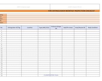 Fire Extinguisher Inspection Checklist | Safety Log Excel Template (Instant Download)