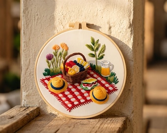 Botanical Embroidery Kit, Plant Picnic Pattern, Beginner Floral Hoop Art, Cottagecore Decor,HK-SFZ