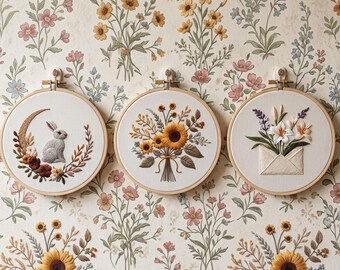 Floral Embroidery Kit, Bunny Sunflower Botanical Hoop Art, Beginner DIY Needlepoint Set,HK-SFZ