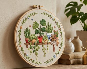 Botanical Embroidery Kit, Beginner Plant Hoop Art, Houseplant Decor Craft,HK-SFZ