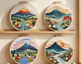 Mountain Landscape Embroidery Kit, Scenic Nature Hoop Art, Beginner Craft Pattern,HK-SFZ