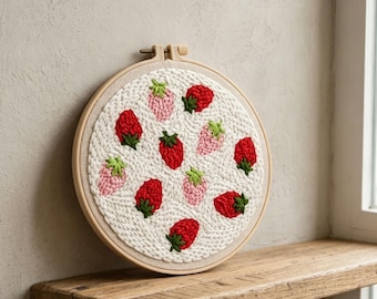 Punch Needle Kit, Strawberry Cherry Lemon Embroidery Hoop Art (DIY Craft), HK-sfz