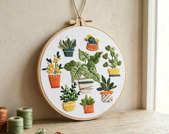 Botanical Embroidery Kit, Houseplant Hoop Art, Beginner Craft Pattern, Modern Plant Lover Decor,HK-SFZ