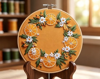 Fruit Embroidery Kit, Strawberry Watermelon Orange Hoop Art, Beginner Needlepoint Craft, HK-sfz