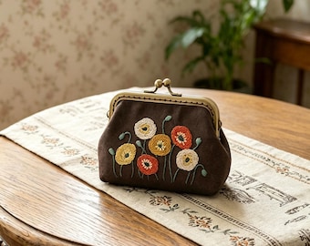 Embroidery Kit wallet Bag, DIY Flower Embroidered Coin Purse, Gift for Mom, HK-SFZ