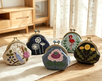 Floral Embroidery Sewing Kit, Handmade Coin Purse DIY Craft Kit, Gift for Mom, HK-SFZ