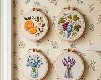 Fruit & Lavender Hand Embroidery Pattern, Floral Hoop Design, Art Home Decor, HK-SFZ