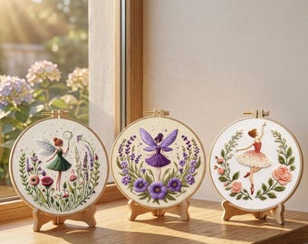 Fairy Ballet Floral Embroidery Kit, Beginner Hoop Art, Cottagecore Decor, HK-SFZ