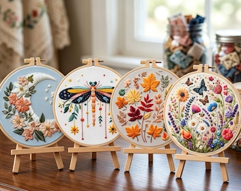 Embroidery Kit, Moon Floral, Dragonfly, Autumn Leaves, Wildflower Decor, HK-SFZ