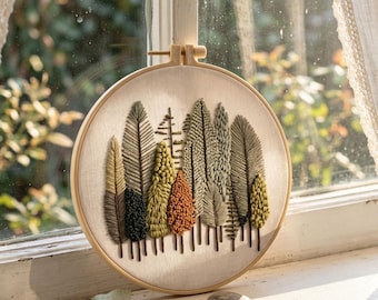 Forest Embroidery Kit, Woodland Trees Pattern, Beginner Hoop Art Craft, Rustic Decor, HK-SFZ
