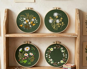 Wildflower Embroidery Kit, Botanical Floral Hoop Art, Beginner Needlepoint Craft (DIY), HK-sfz