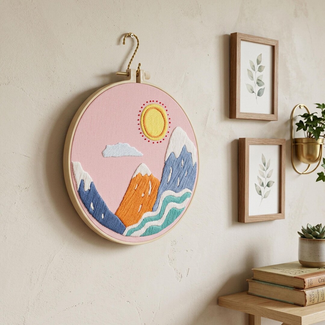 Modern Landscape Embroidery Kit, Mountain Sunset Boho Wall Art ...