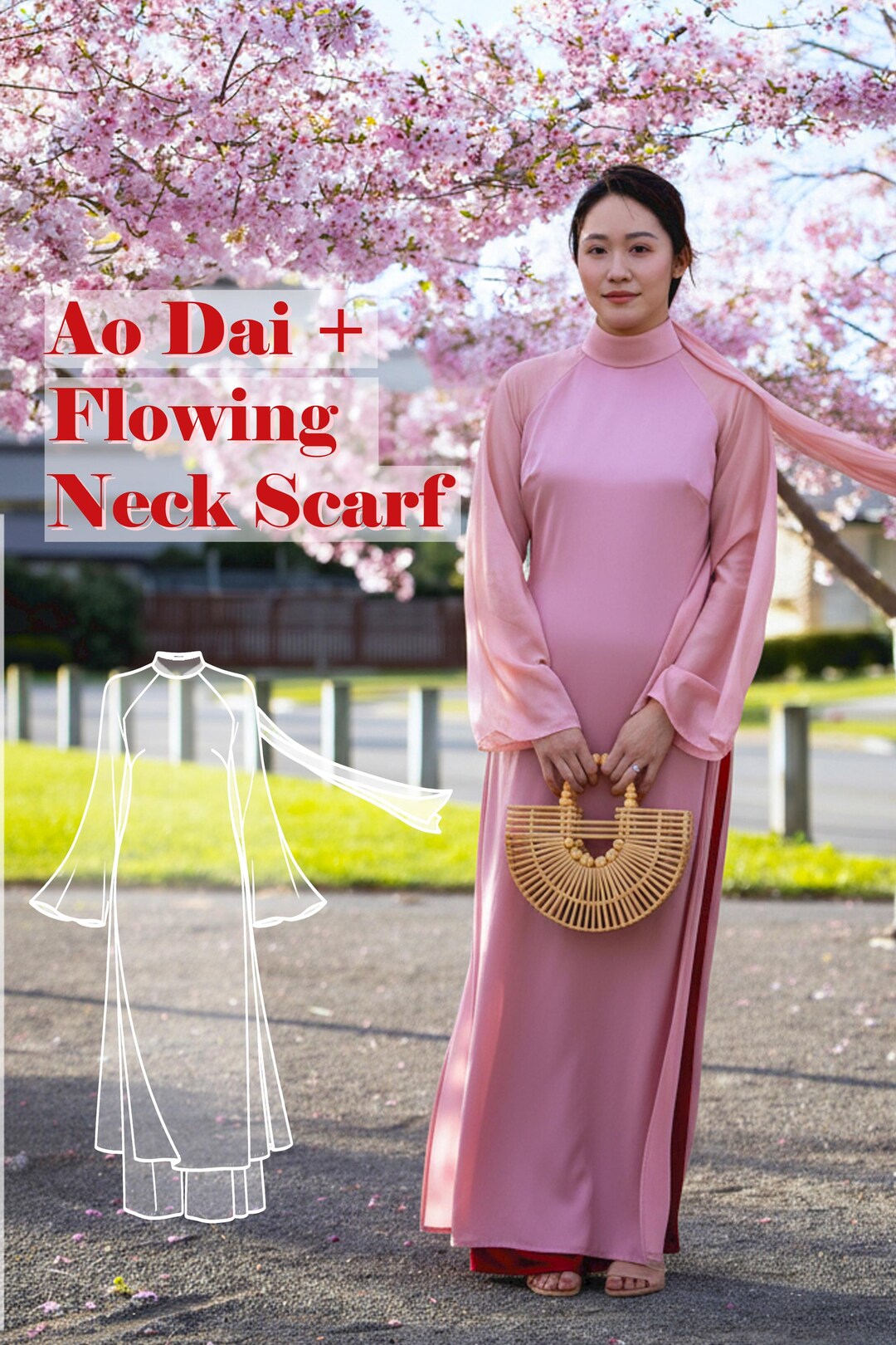 Vietnamese Áo Dài Sewing DIGITAL PATTERN | Flowing Neck Scarf Loose ...