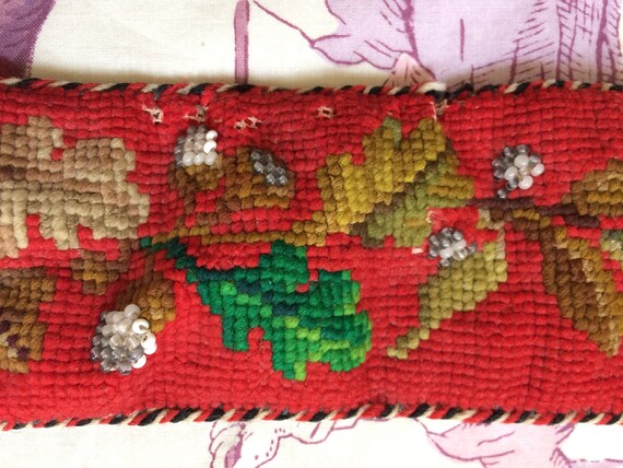 Antique needlepoint folk embroidered tyrolian belt